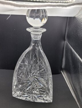 American Brilliant Pinwheel Star Crystal Decanter with Stopper Triangle Shaped